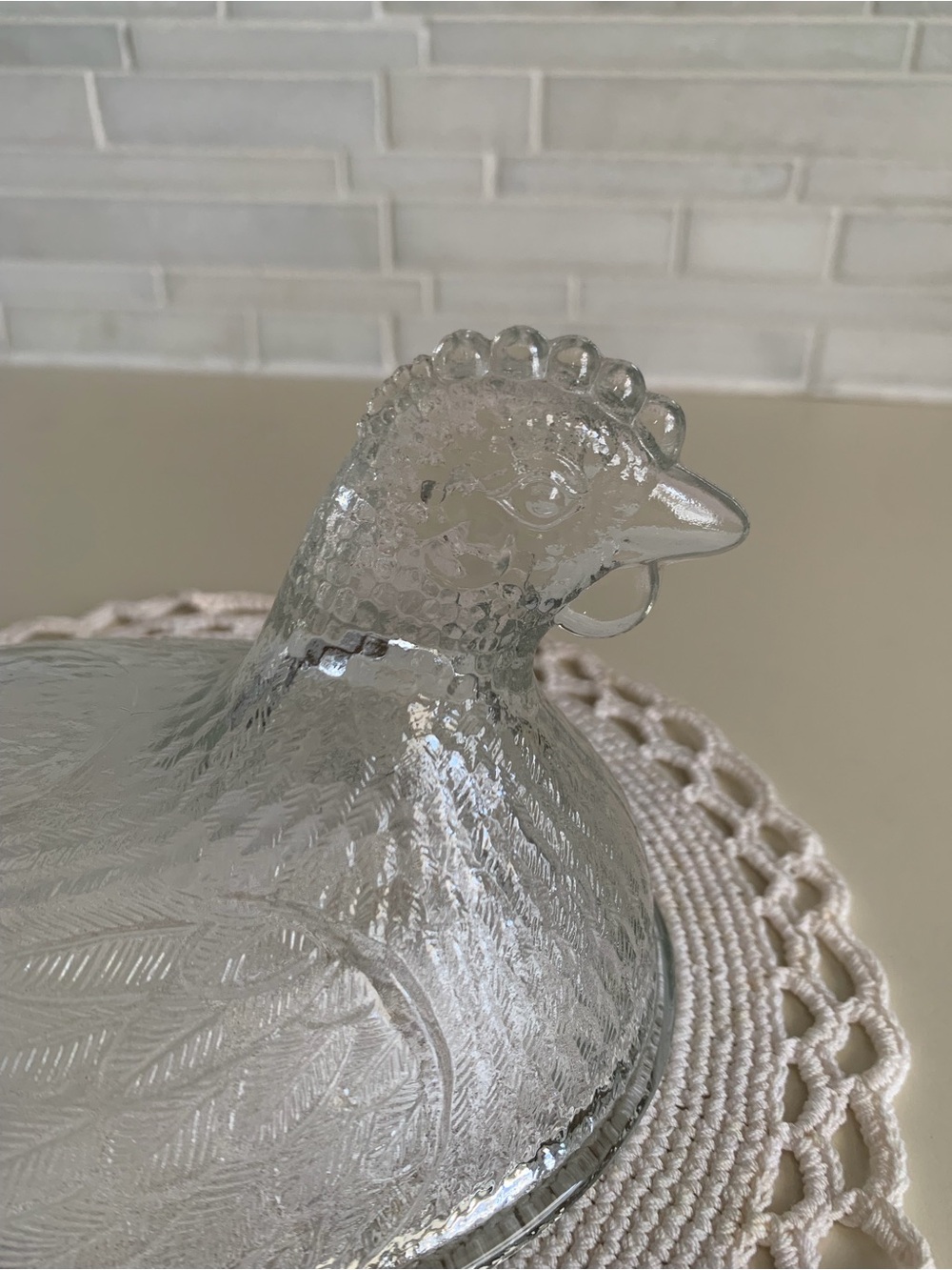 Vintage Indiana Glass Hen on Nest Clear Crystal Beaded Covered Dish - Picture 9 of 15